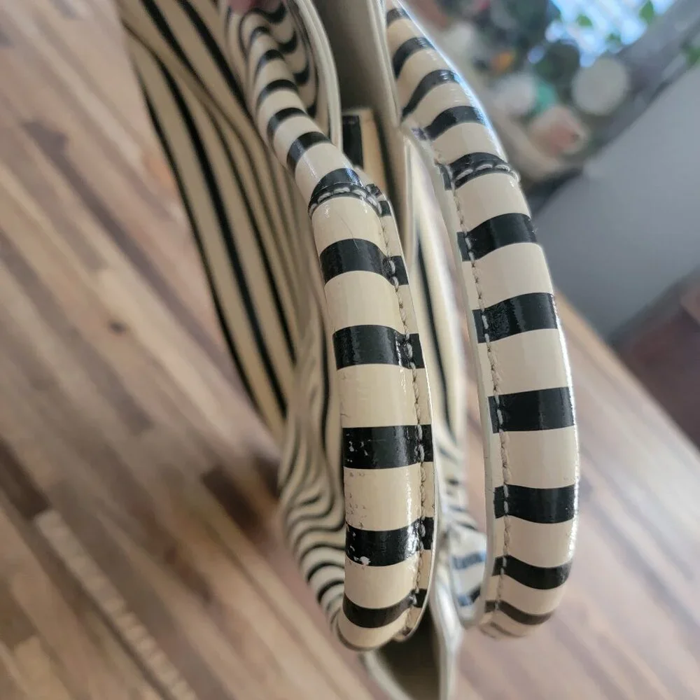 kate spade Black and White Striped Patent Leather Tote
